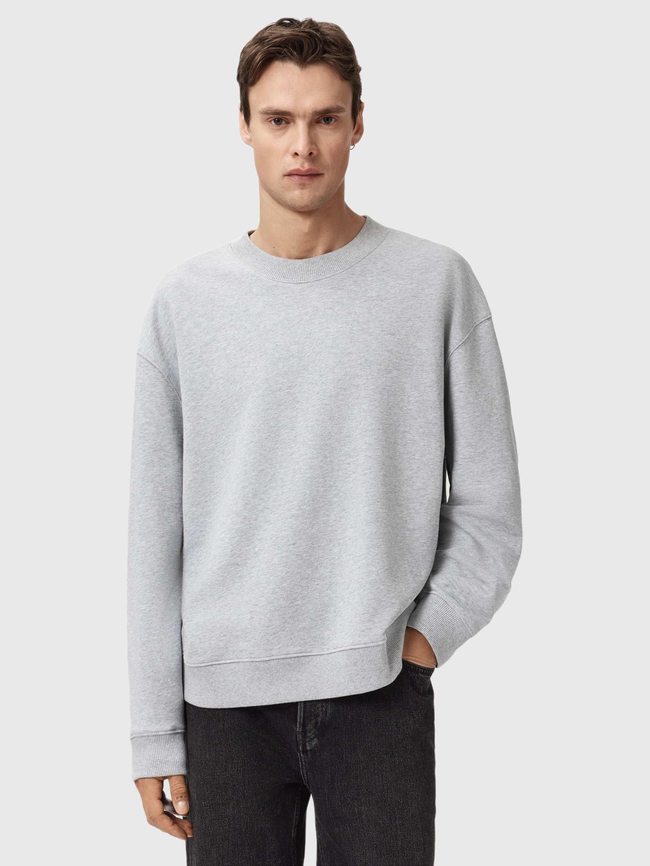 Product image 1 of 8, which shows AllSaints Milo Organic Cotton Crew Neck Sweatshirt, Grey Mid, L