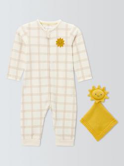 John Lewis Baby Check Romper & Comforter, Natural, Natural
