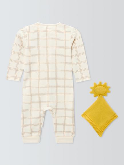 John Lewis Baby Check Romper & Comforter, Natural - view 2, Natural