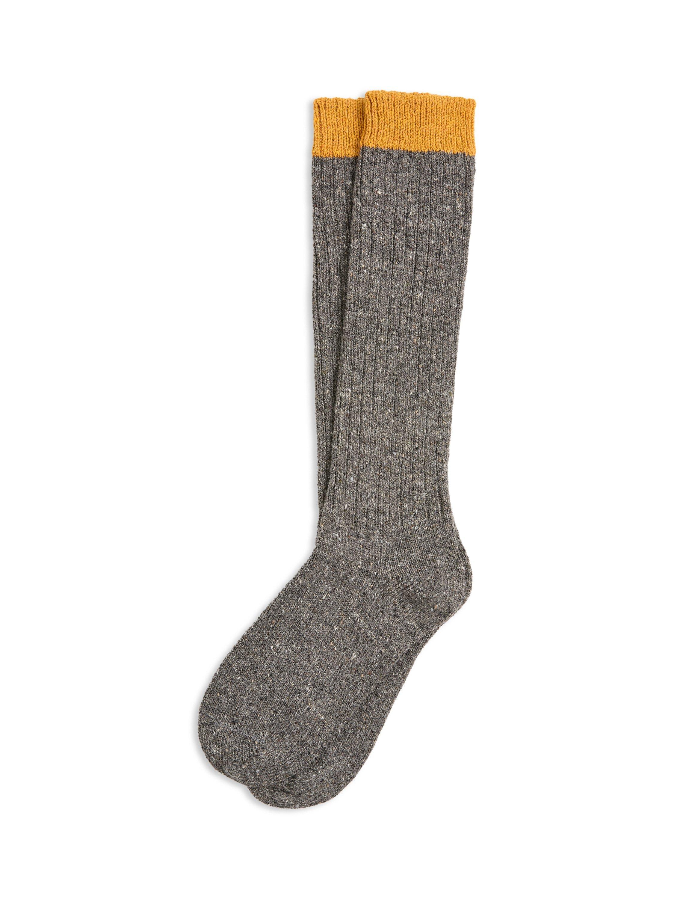 Product image 1 of 3, which shows Celtic & Co. Wool Blend Welly Socks, Derby Grey / Gold, M