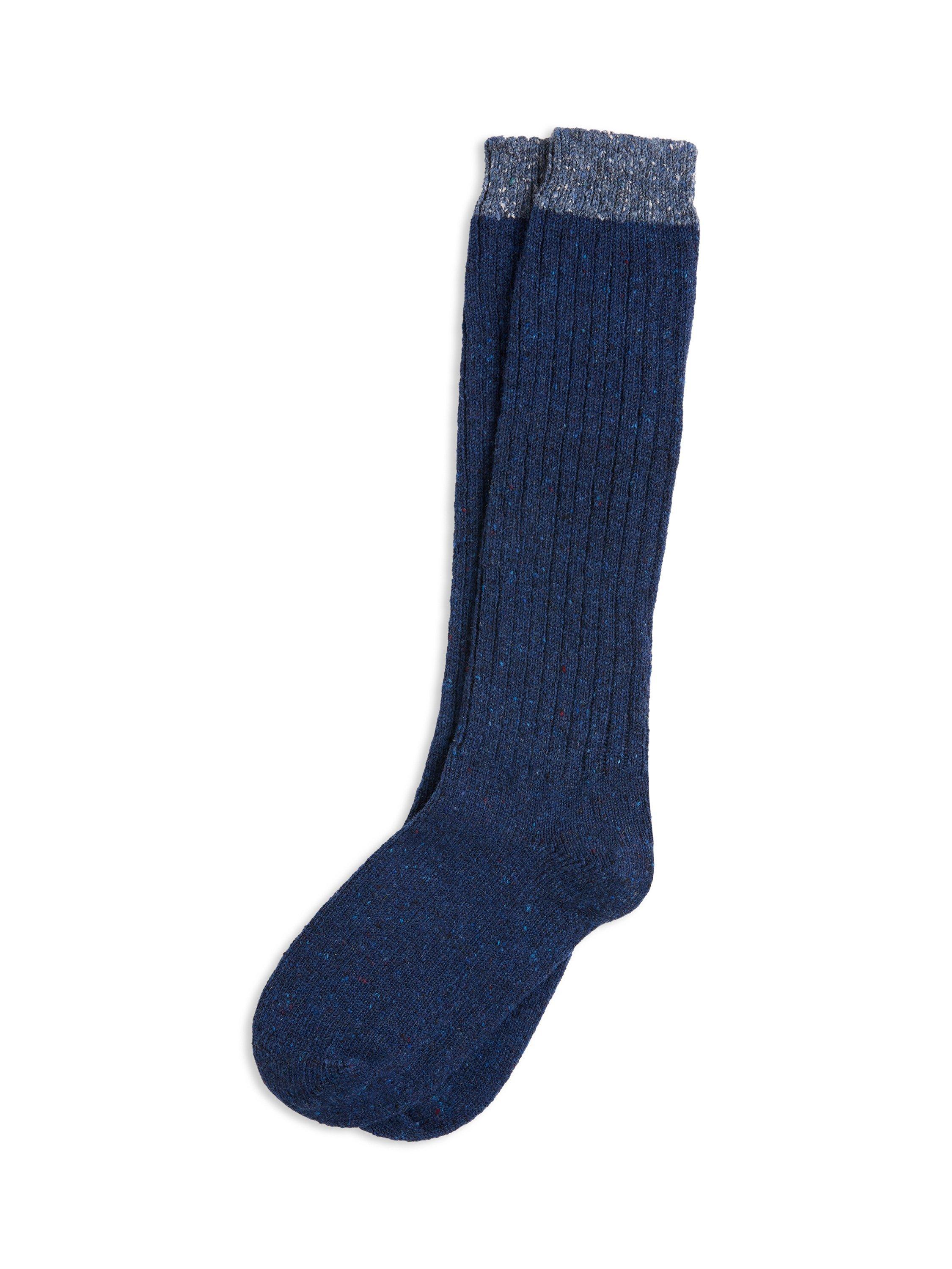 Product image 1 of 3, which shows Celtic & Co. Donegal Wool Blend Colour Block Welly Socks, Indigo/Navy, M