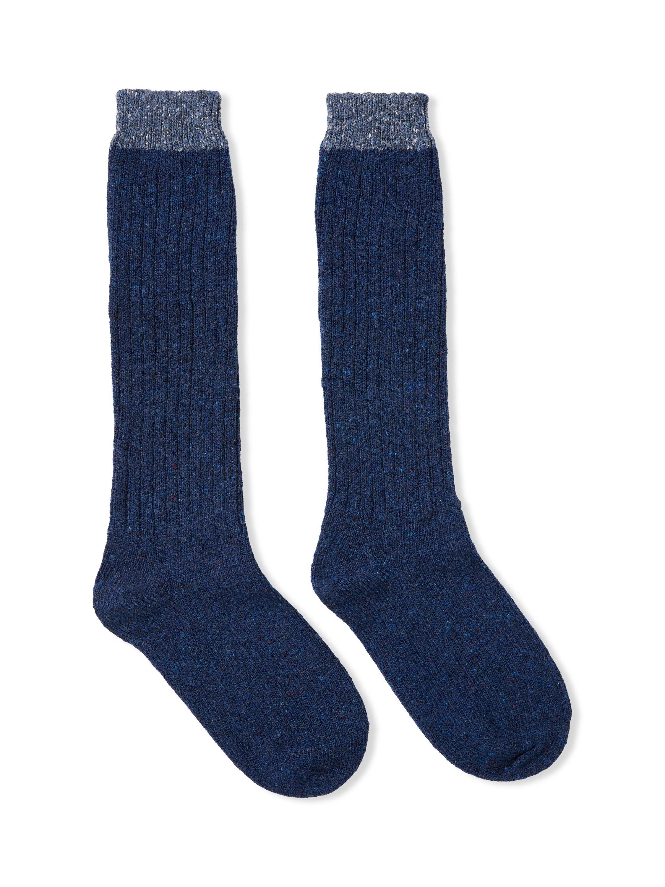 Product image 2 of 3, which shows Celtic & Co. Donegal Wool Blend Colour Block Welly Socks, Indigo/Navy, M
