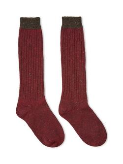 Celtic & Co. Donegal Wool Blend Colour Block Welly Socks - view 2, Merlot/Brown