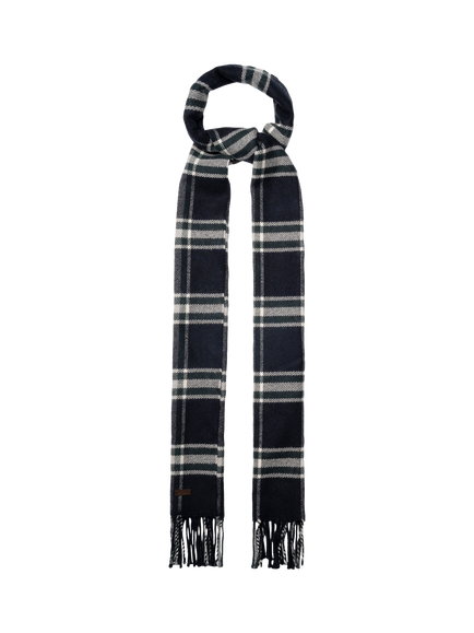 Eton Merino Wool Check Scarf - view 2, Navy Blue