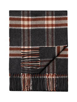 Eton Merino Wool Check Scarf, Dark Grey