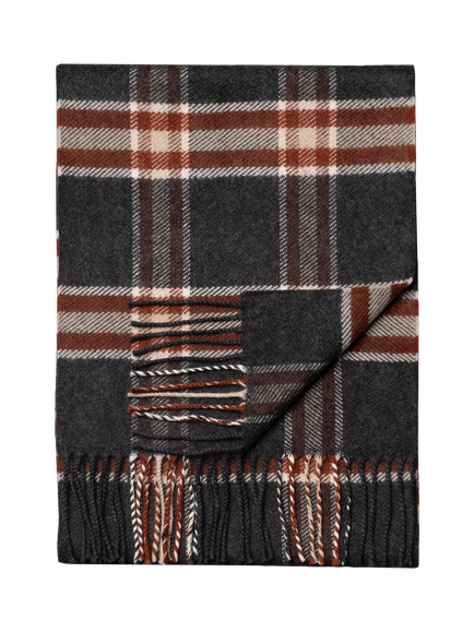 Eton Merino Wool Check Scarf, Dark Grey