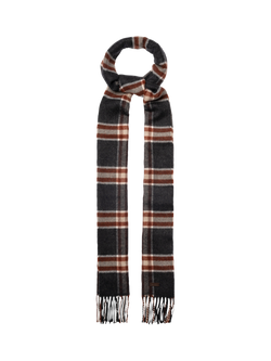 Eton Merino Wool Check Scarf - view 2, Dark Grey