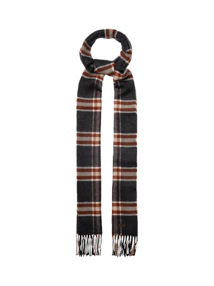 Eton Merino Wool Check Scarf - view 2, Dark Grey