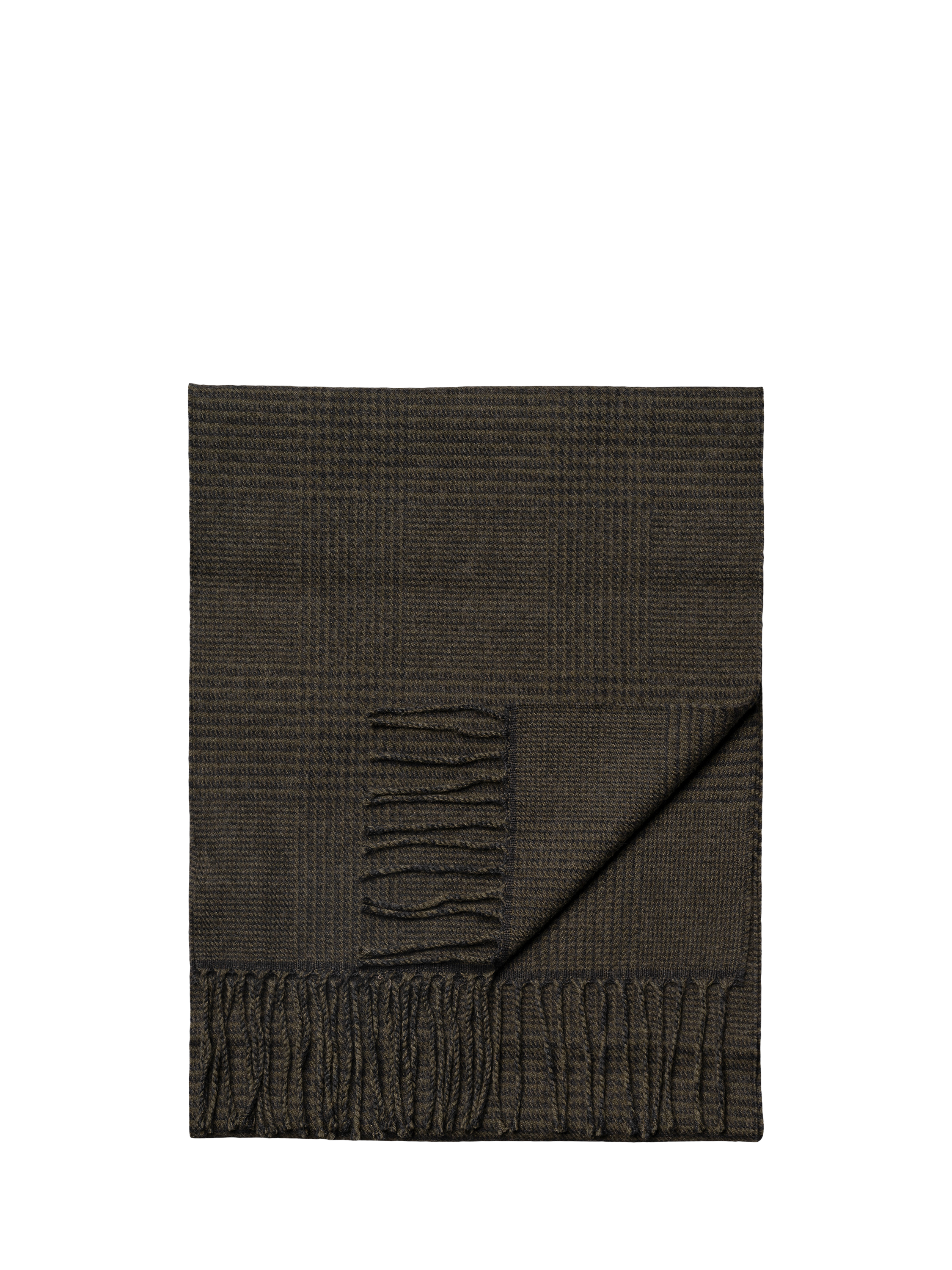 Product image 1 of 3, which shows Eton Merino Wool Check Scarf, Dark Green