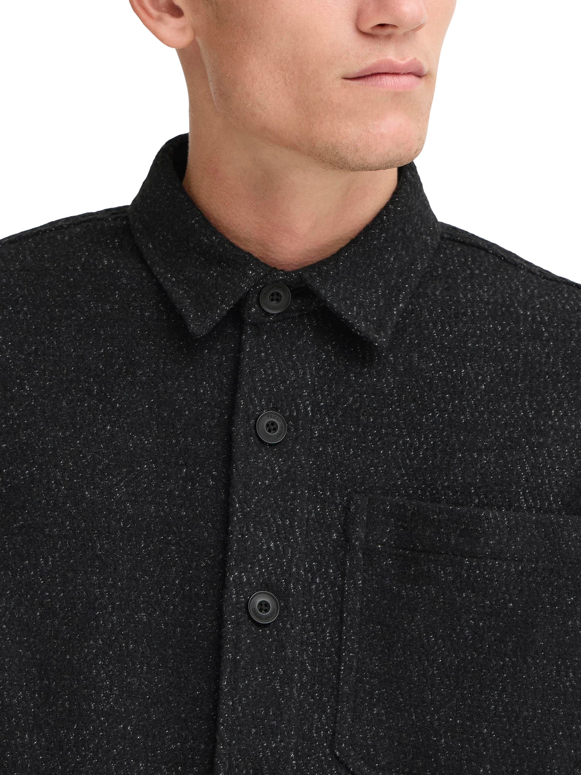 Product image 4 of 7, which shows Casual Friday Hagel Wool Blend Heavyweight Overshirt, Black, S