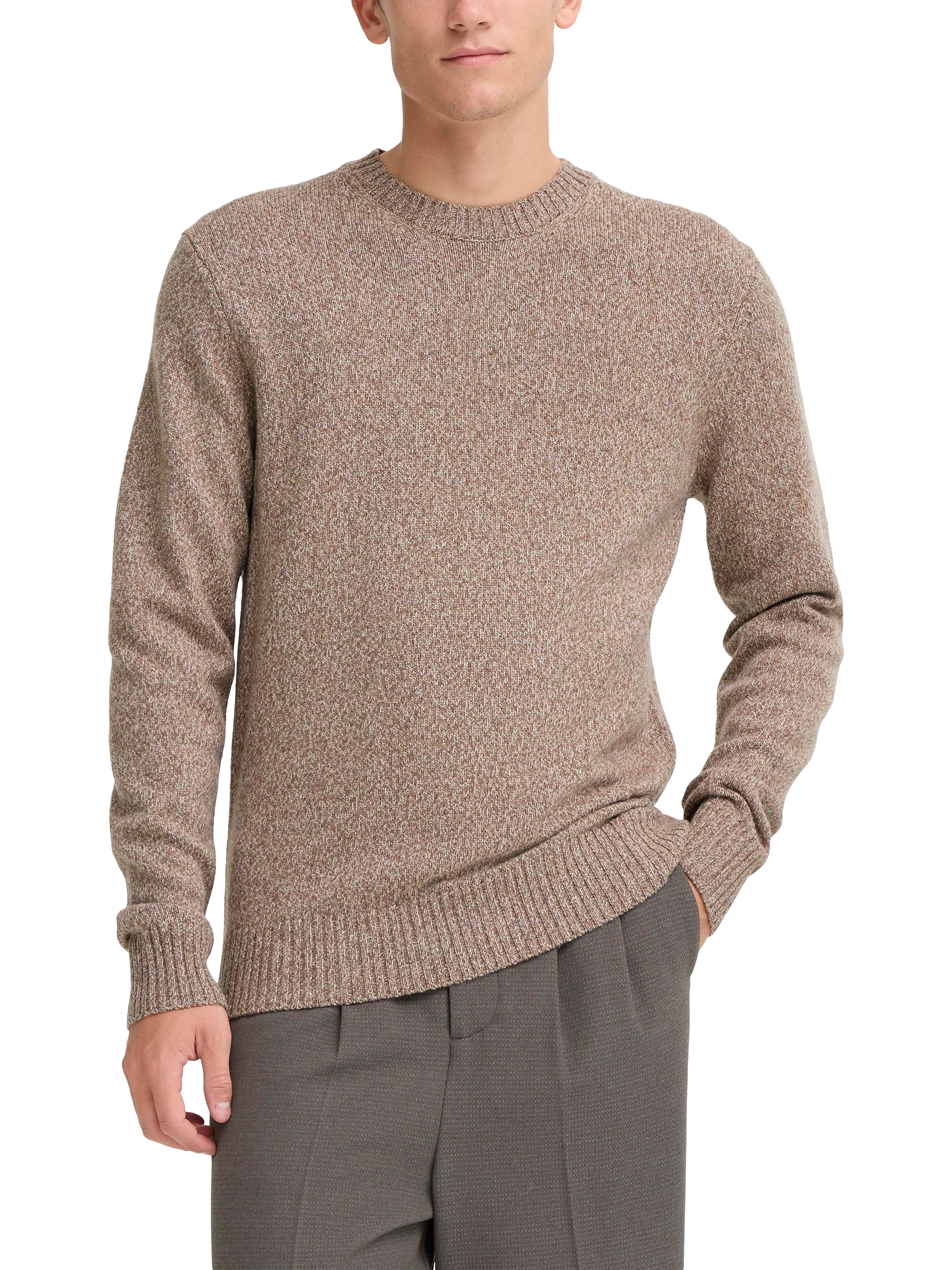 Product image 1 of 7, which shows Casual Friday Ante Melange Wool Blend Knit Jumper, Brown, S