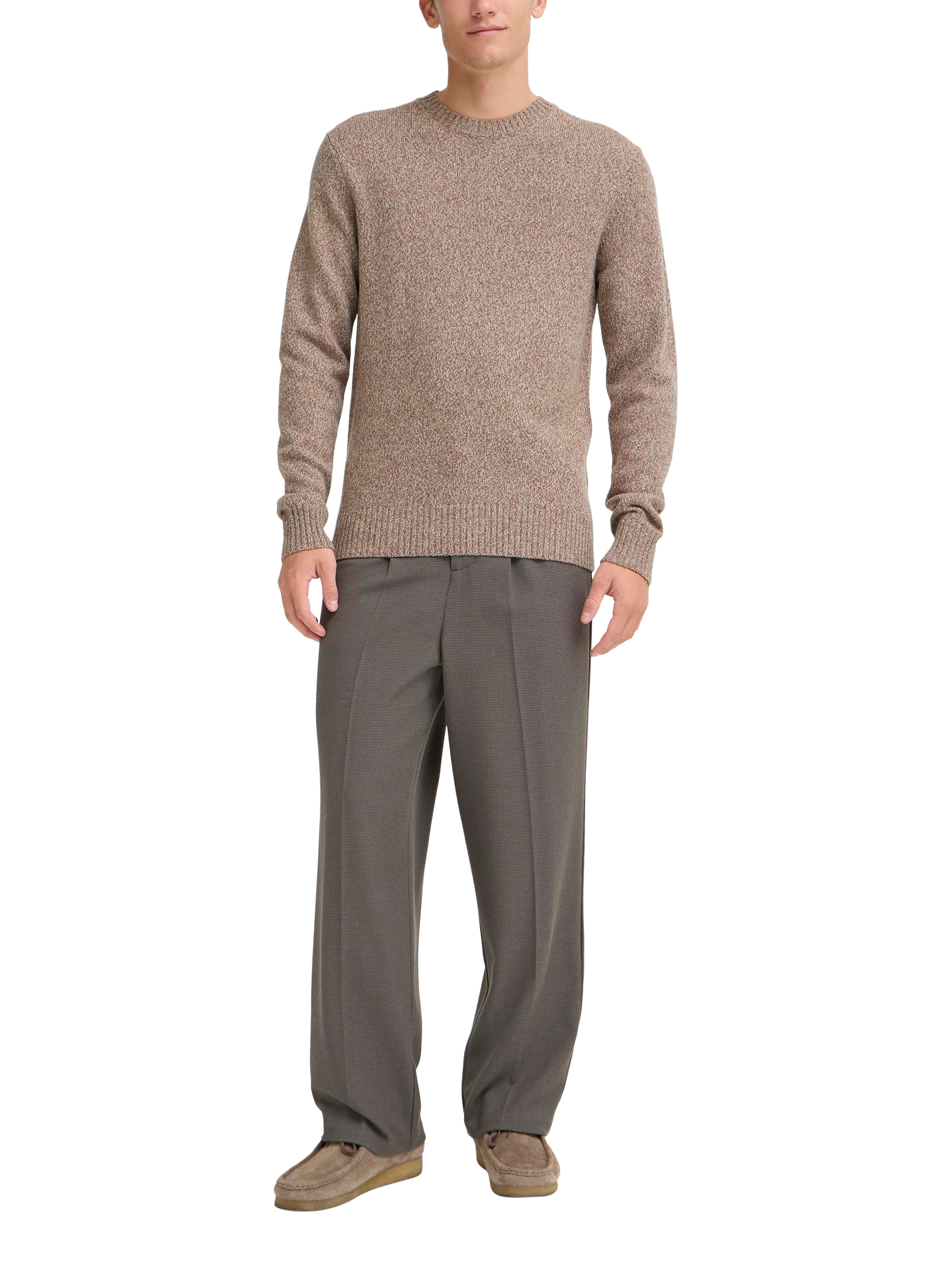 Product image 3 of 7, which shows Casual Friday Ante Melange Wool Blend Knit Jumper, Brown, S