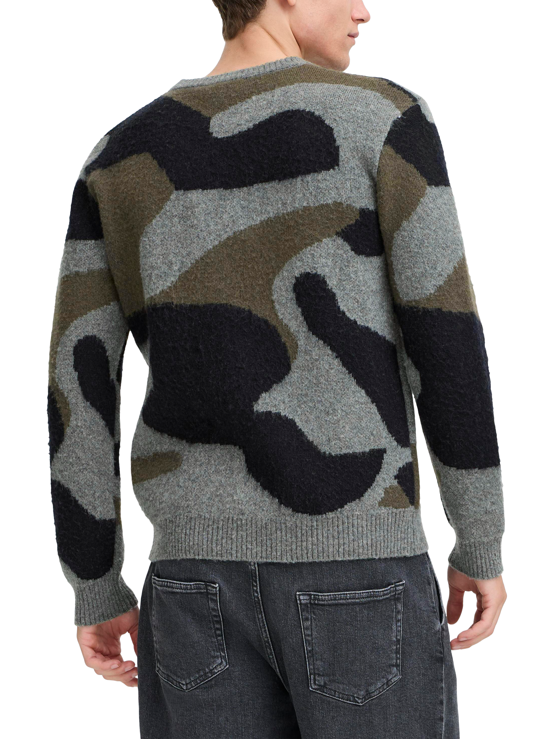 Product image 2 of 7, which shows Casual Friday Wool Blend Camouflage Crew Neck Jumper, Castlerock Melange, L
