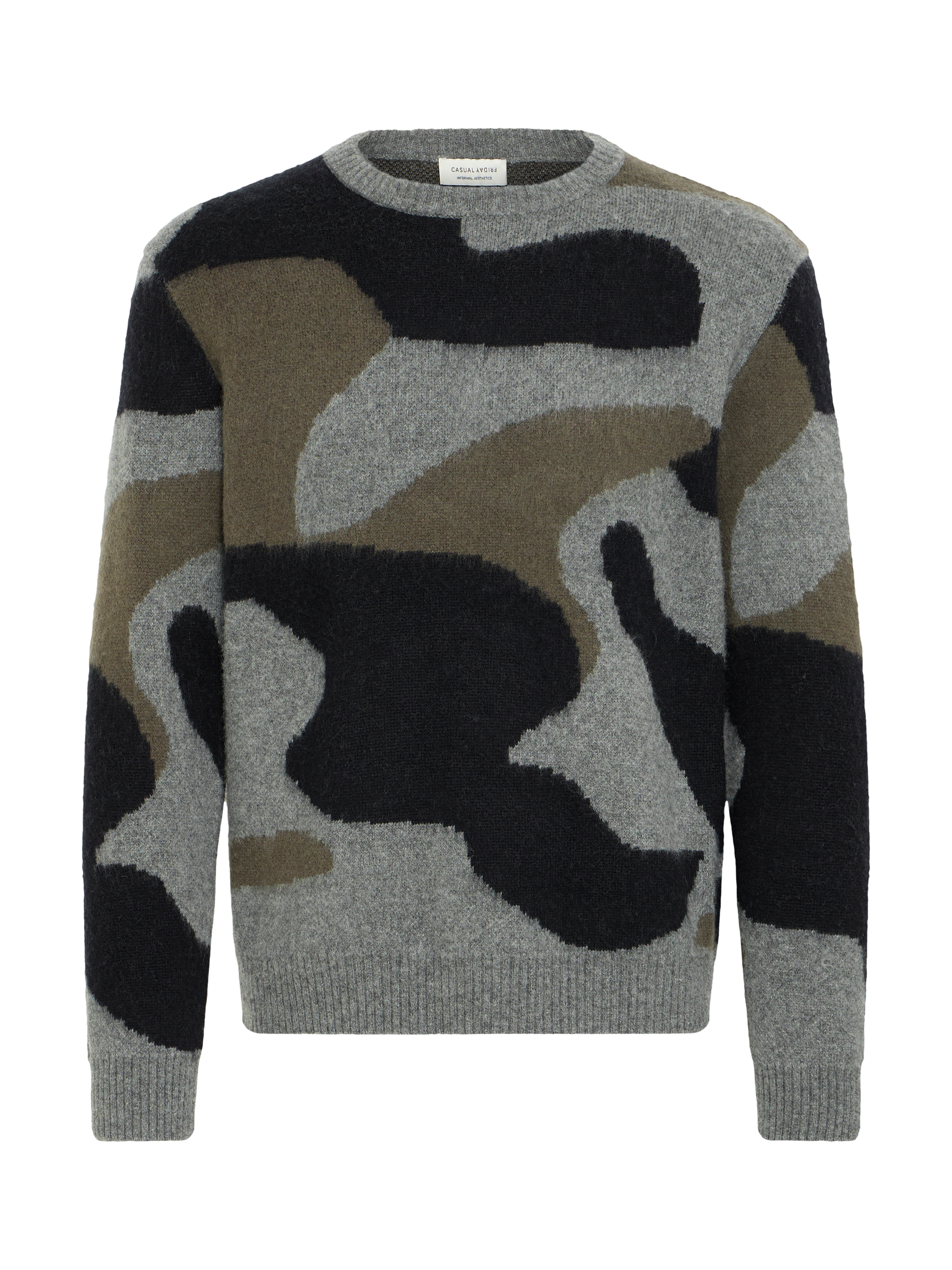 Product image 5 of 7, which shows Casual Friday Wool Blend Camouflage Crew Neck Jumper, Castlerock Melange, L