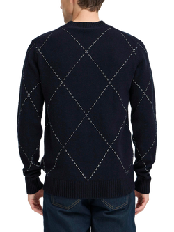 Casual Friday Wool Blend Jacquard Crew Neck Knit Jumper - view 2, Dark Navy