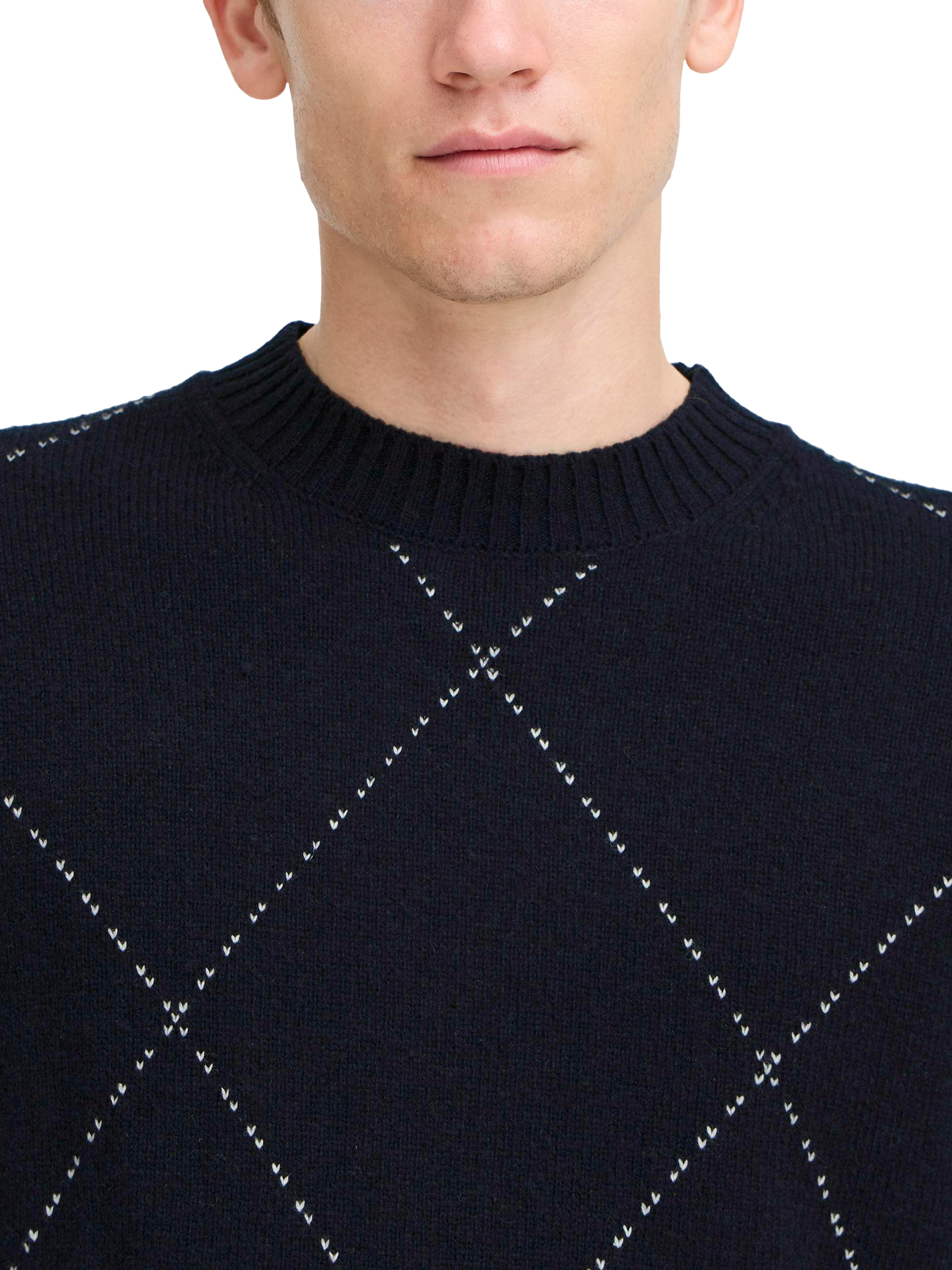 Product image 4 of 7, which shows Casual Friday Wool Blend Jacquard Crew Neck Knit Jumper, Dark Navy, M