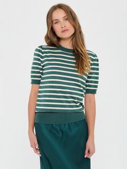Saint Tropez Mila Stripe Short Sleeve Jumper, Green, Green