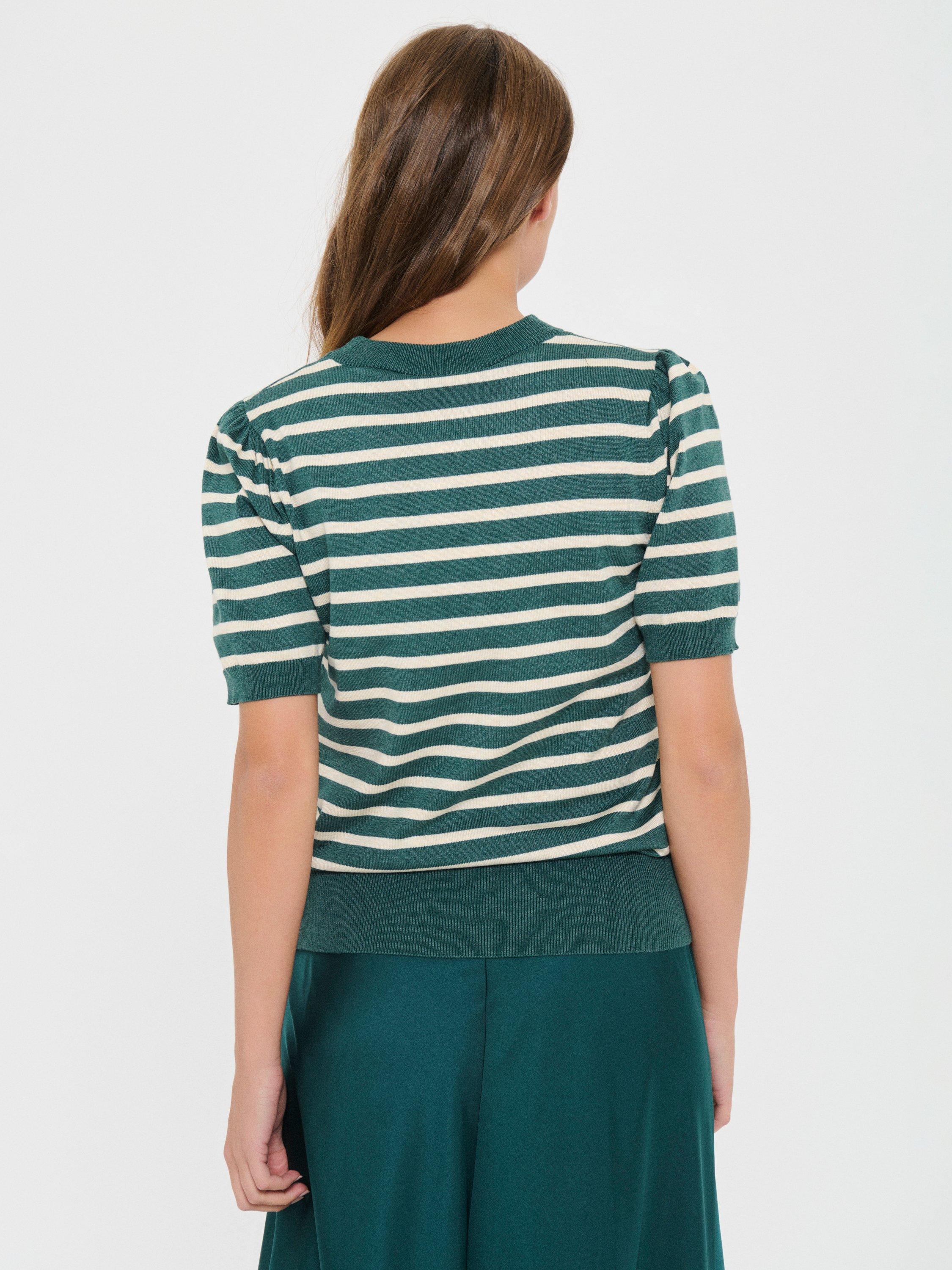 Product image 2 of 6, which shows Saint Tropez Mila Stripe Short Sleeve Jumper, Green, XS