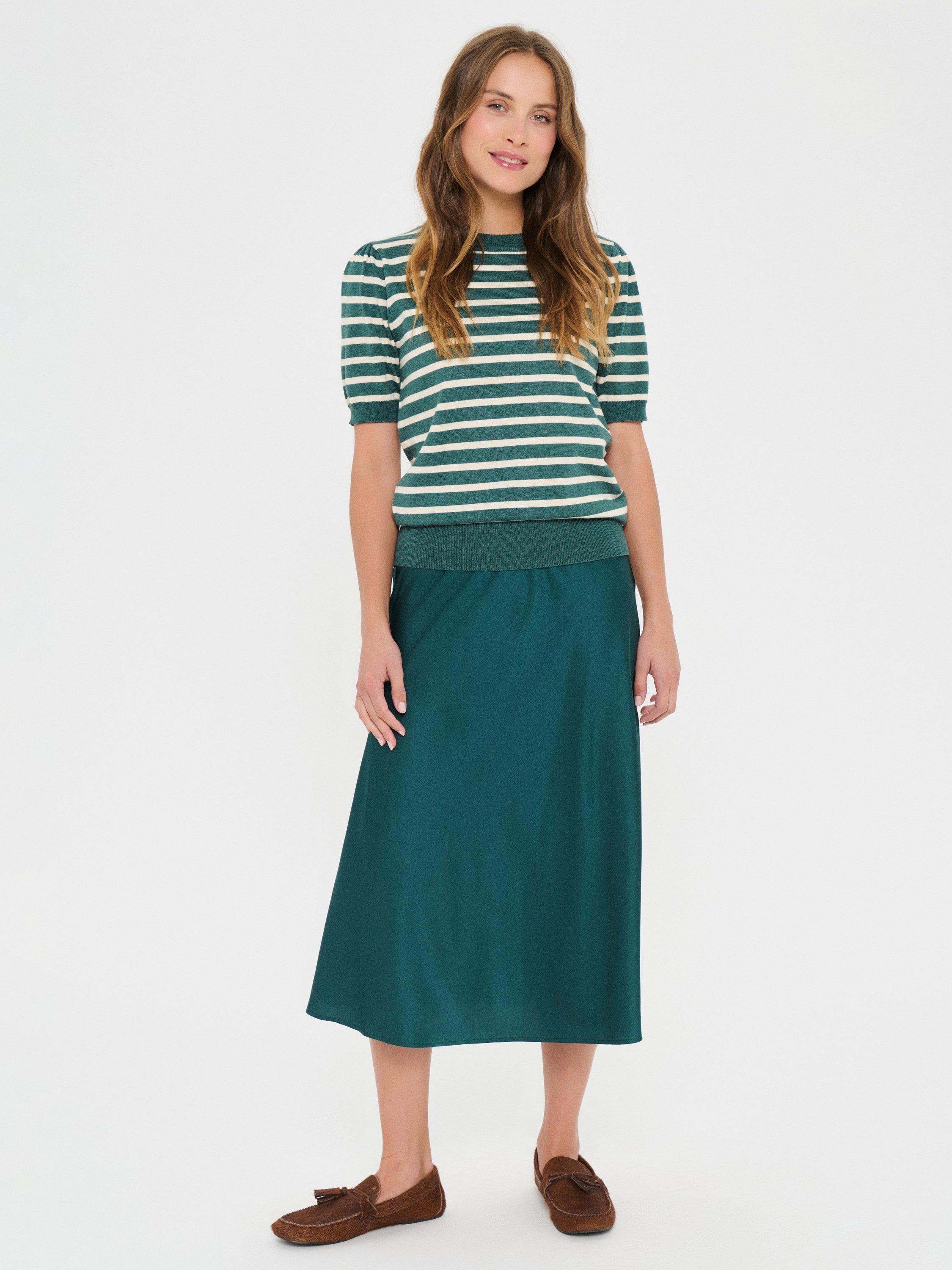 Product image 3 of 6, which shows Saint Tropez Mila Stripe Short Sleeve Jumper, Green, XS