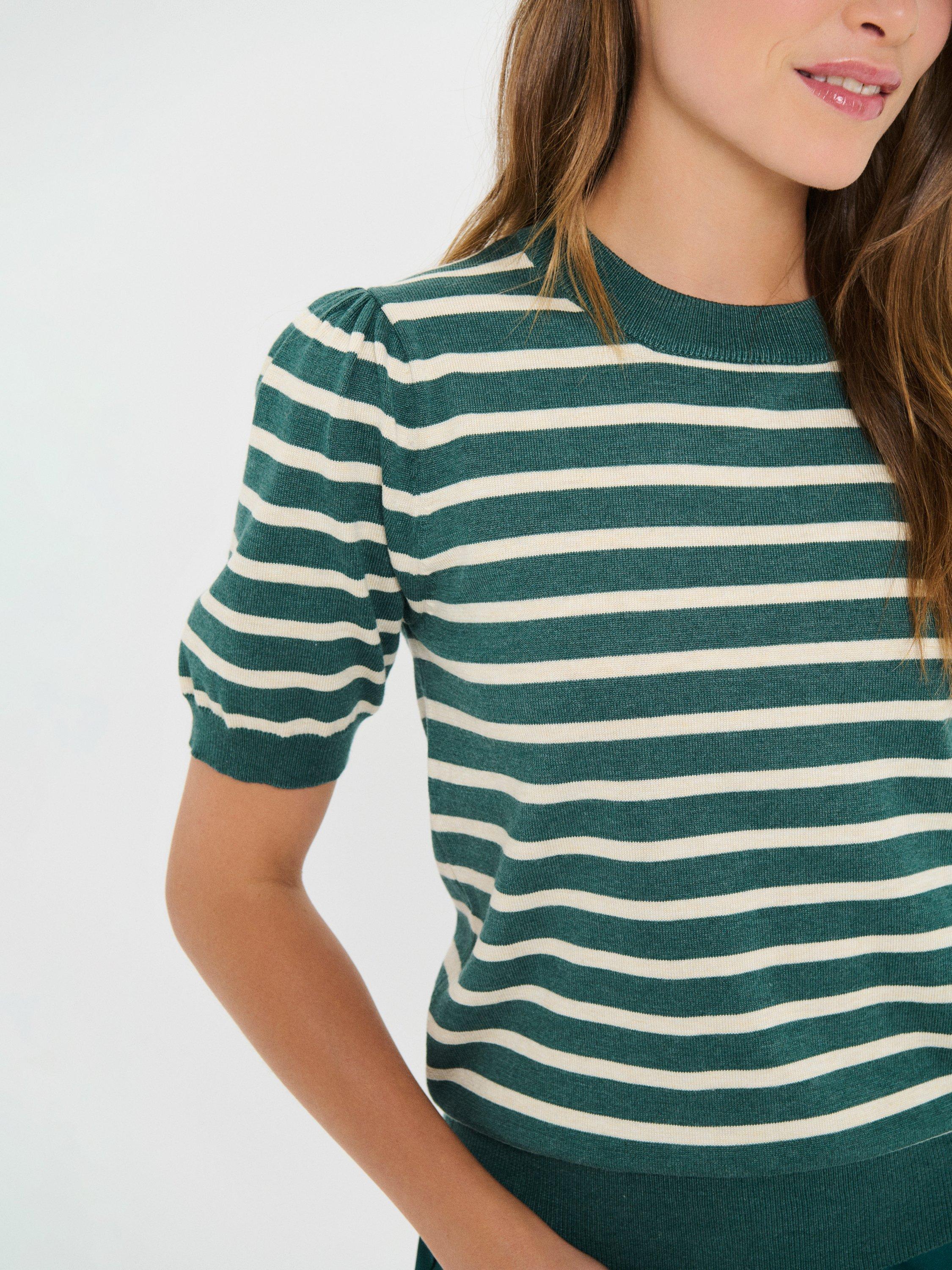 Product image 4 of 6, which shows Saint Tropez Mila Stripe Short Sleeve Jumper, Green, XS