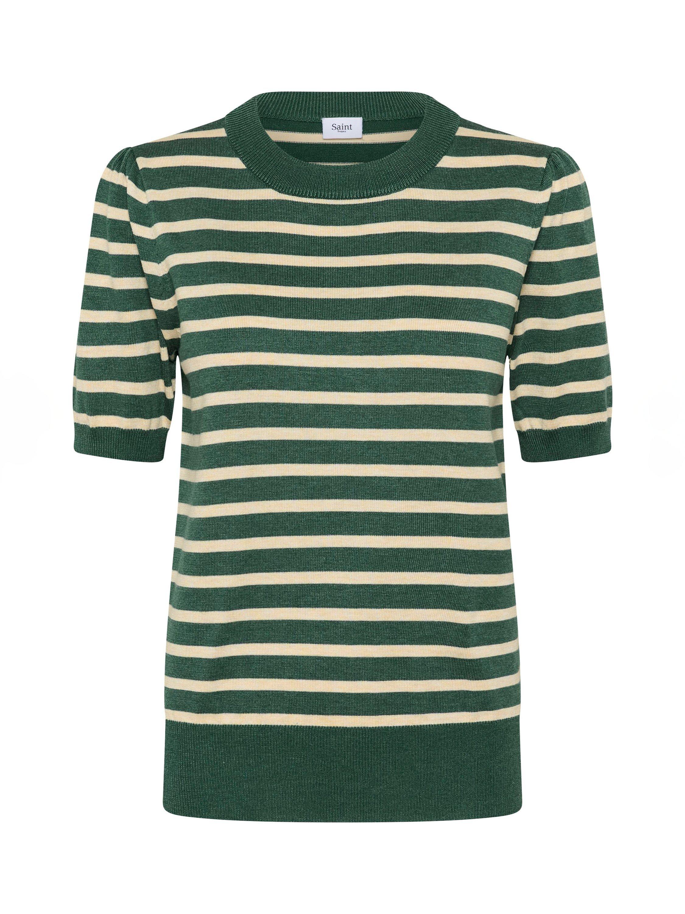 Product image 5 of 6, which shows Saint Tropez Mila Stripe Short Sleeve Jumper, Green, XS
