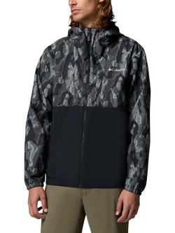 Columbia Men's Spire Valley Novelty Print Hooded Windbreaker Jacket, Black Treebark