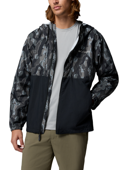 Columbia Men's Spire Valley Novelty Print Hooded Windbreaker Jacket - view 2, Black Treebark