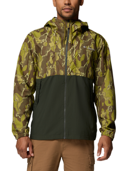 Columbia Men's Spire Valley Novelty Print Hooded Windbreaker Jacket, Mossy Green Tree