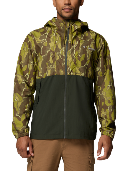 Columbia Men's Spire Valley Novelty Print Hooded Windbreaker Jacket, Mossy Green Tree
