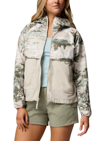 Columbia Women's Spire Valley Printed Hooded Windbreaker, Safari Print/Stone, Safari Print/ Stone