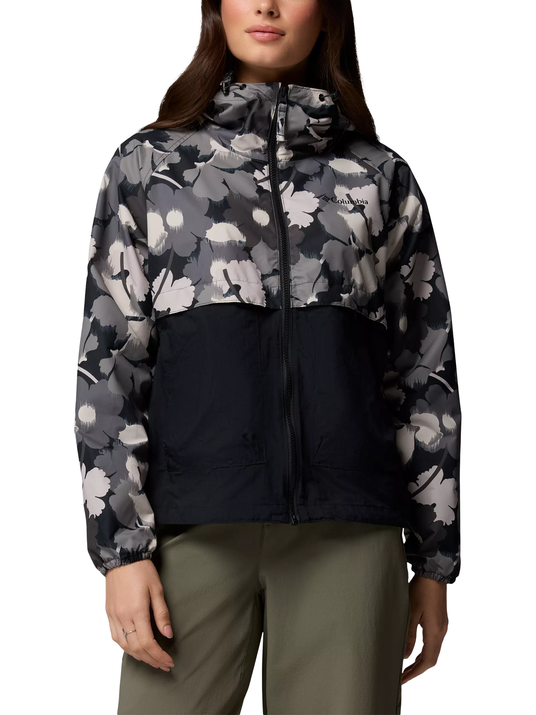 Columbia Women's Spire Valley Printed Hooded Windbreaker Jacket, Black