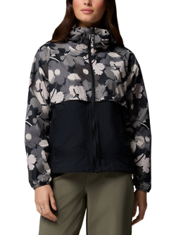 Columbia Women's Spire Valley Printed Hooded Windbreaker Jacket, Black, Black Print