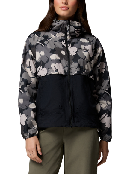Columbia Women's Spire Valley Printed Hooded Windbreaker Jacket, Black, Black Print