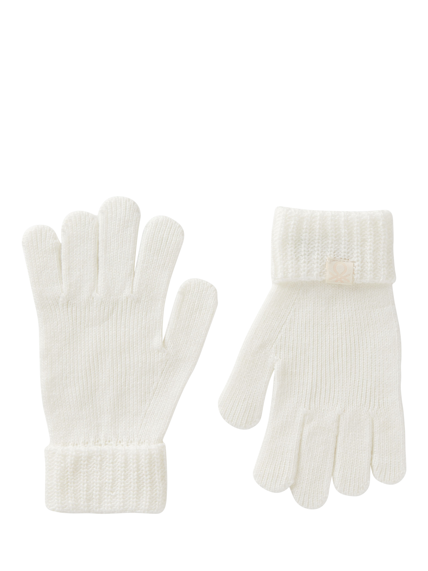 Product image 1 of 3, which shows Benetton Kids' Ribbed Cuff Gloves, White, One Size