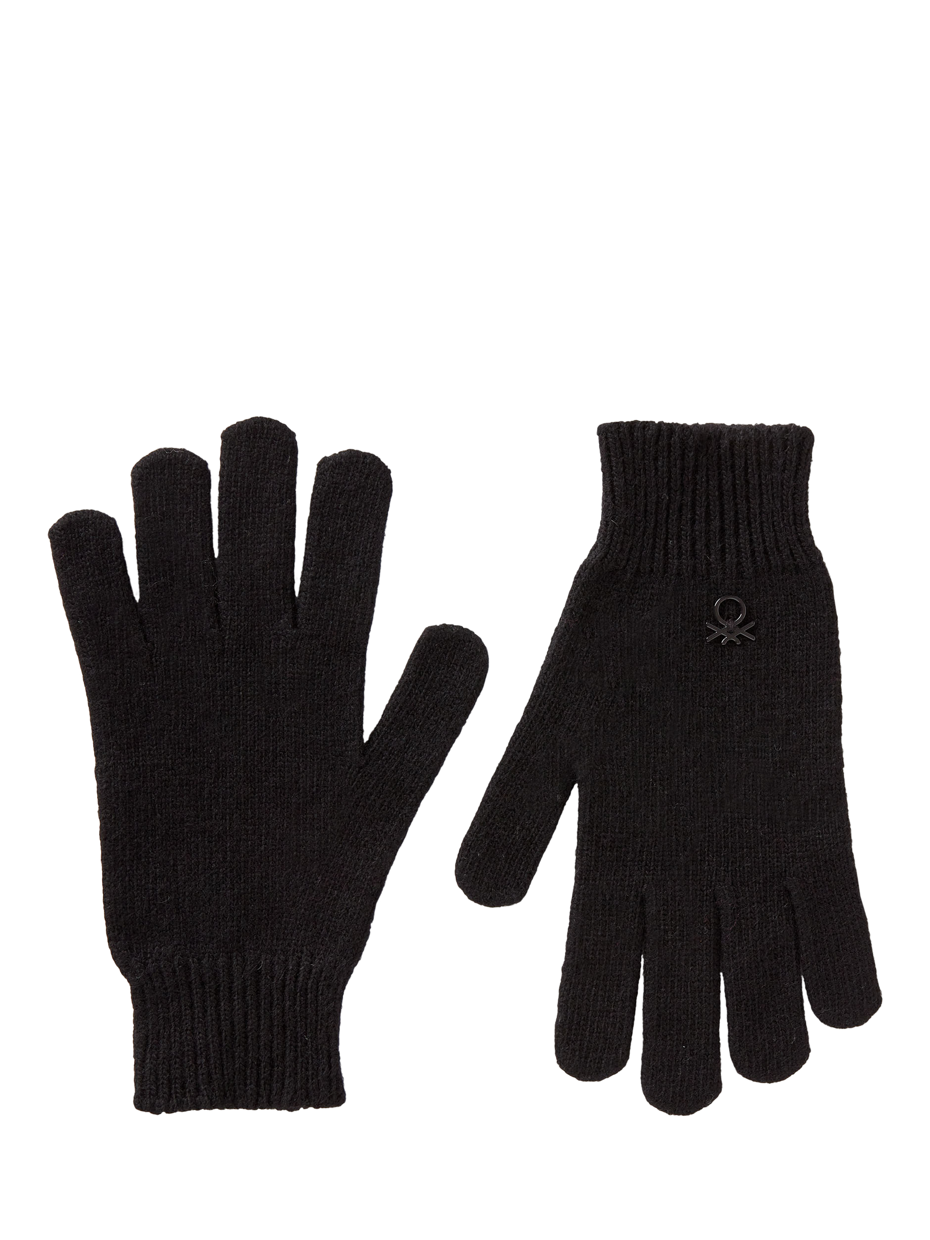 Product image 1 of 3, which shows Benetton Kids' Ribbed Cuff Gloves, Black, One Size