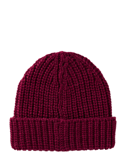 Benetton Kids' Ribbed Knit Beanie Hat, Red - view 2, Red