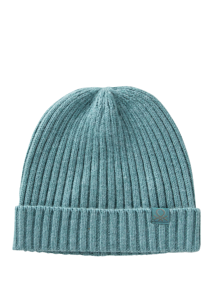 Benetton Kids' Wool Blend Knitted Beanie Hat, Green