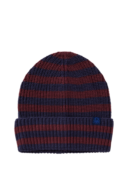 Benetton Kids' Striped Knit Beanie Hat, Blue, Blue