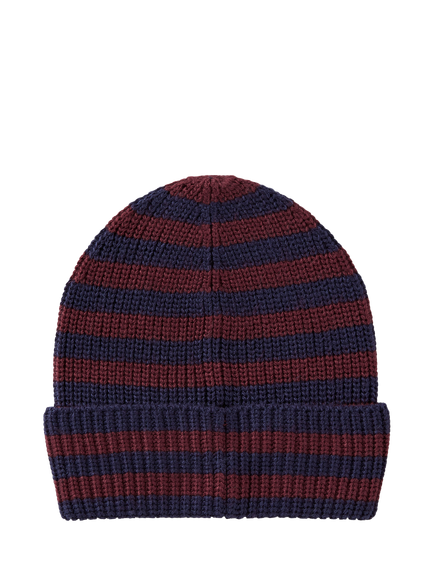 Benetton Kids' Striped Knit Beanie Hat, Blue - view 2, Blue