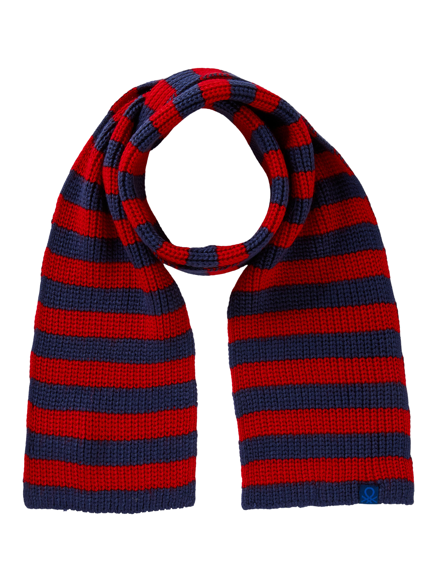 Product image 1 of 3, which shows Benetton Kids' Knitted Striped Scarf, Blue/Red, 3-4 yrs
