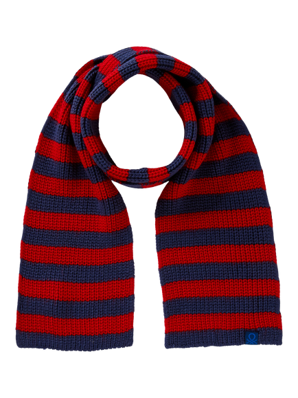 Benetton Kids' Knitted Striped Scarf, Blue/Red, Blue/Red