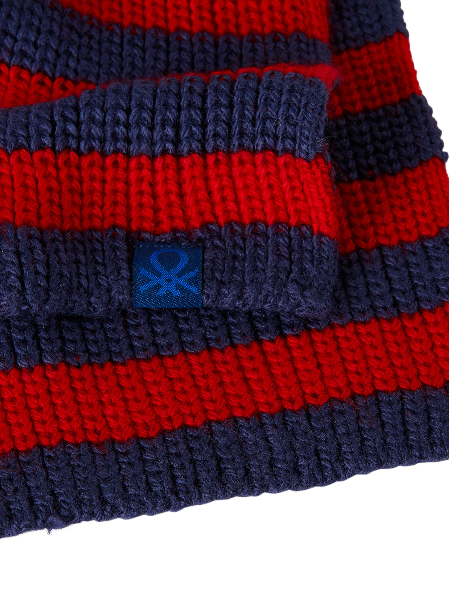 Product image 3 of 3, which shows Benetton Kids' Knitted Striped Scarf, Blue/Red, 3-4 yrs