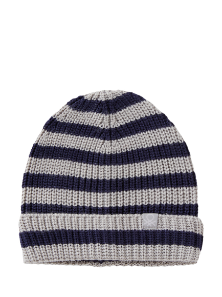 Benetton Kids' Rib Knit Striped Hat, Grey, Grey