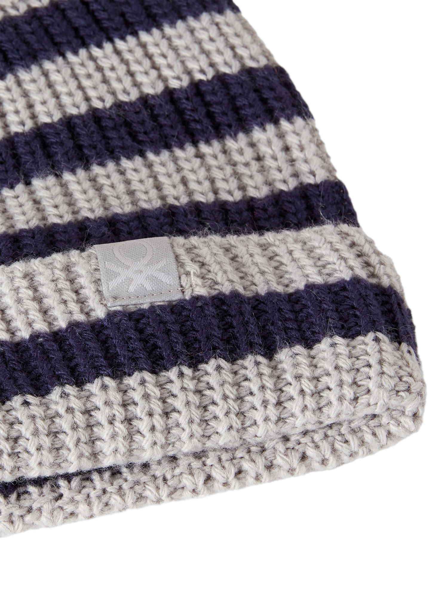 Product image 3 of 3, which shows Benetton Kids' Rib Knit Striped Hat, Grey, 3-4 years