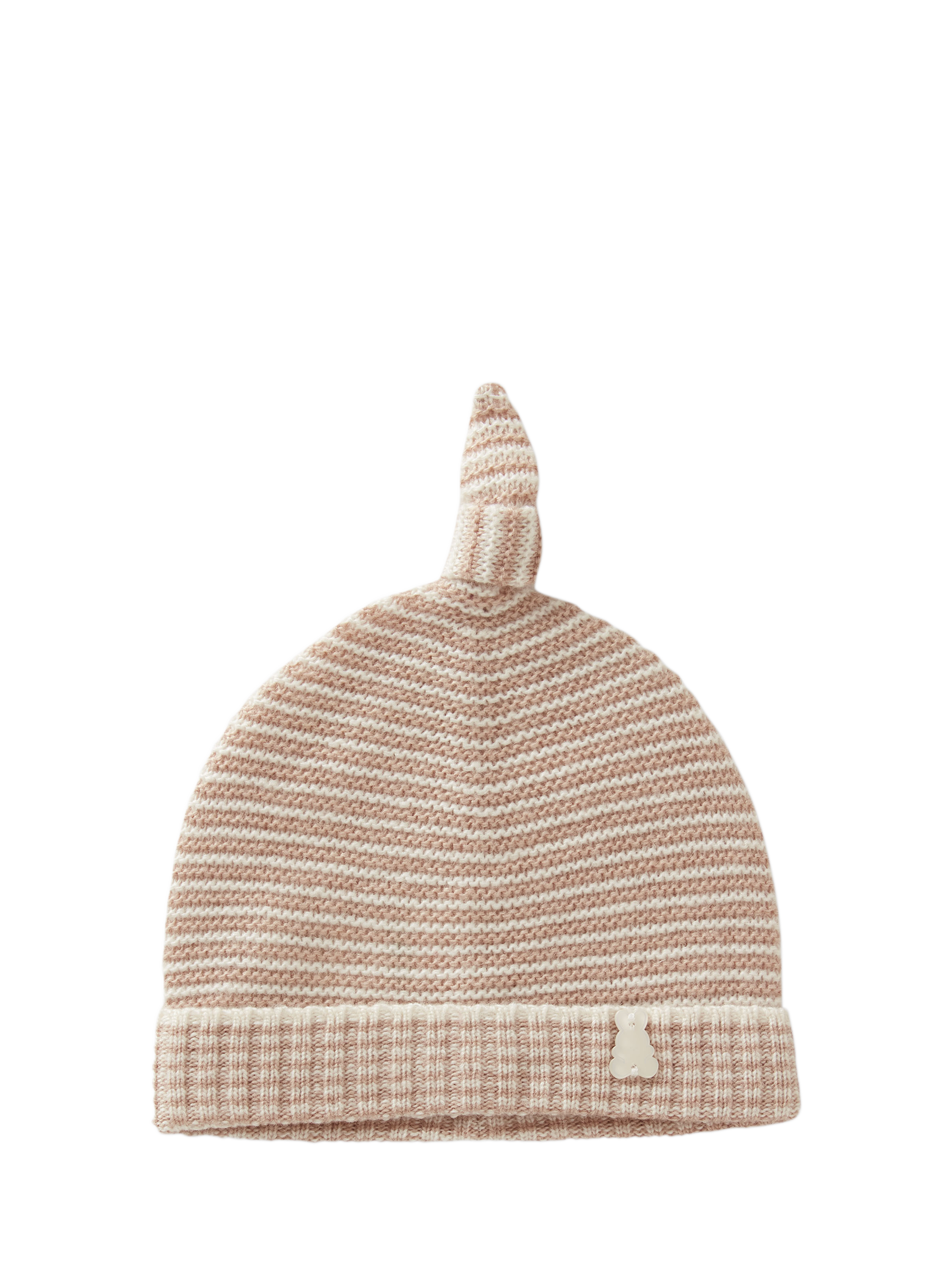 Product image 1 of 3, which shows Benetton Kids' Knitted Striped Beanie Hat, Cream, 9-12 months