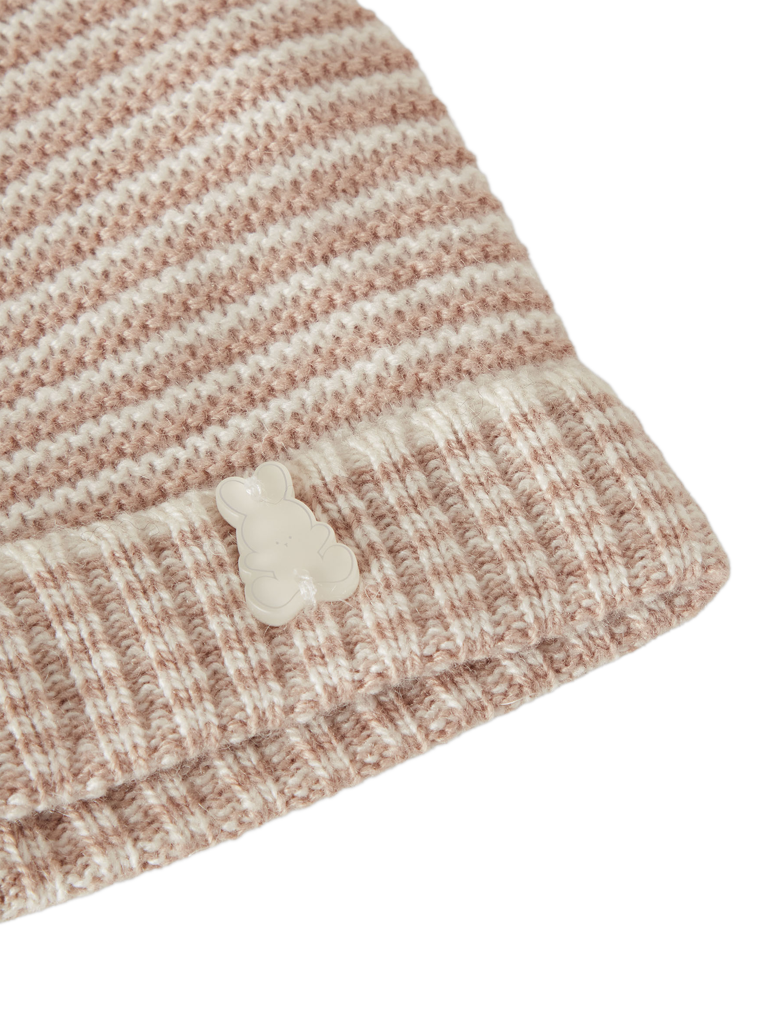 Product image 3 of 3, which shows Benetton Kids' Knitted Striped Beanie Hat, Cream, 9-12 months