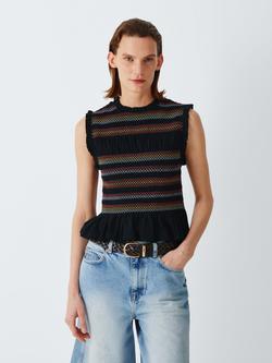 AND/OR Shirred Ruffle Jersey Top, Black/Col, Black/Col