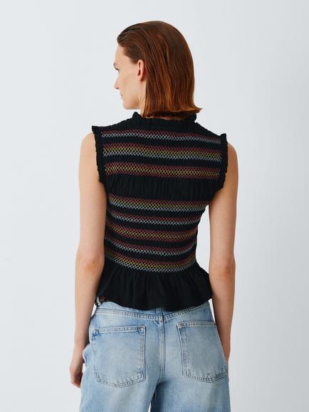 AND/OR Shirred Ruffle Jersey Top, Black/Col - view 2, Black/Col