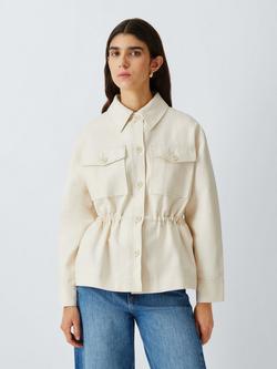 John Lewis Drawcord Waist Cotton Linen Blend Jacket, Off White, Off White