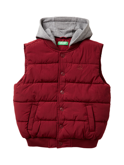 Benetton Kids' Hooded Padded Gilet, Red